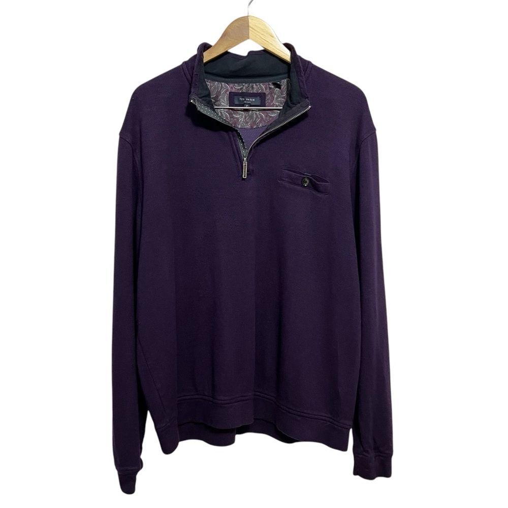 Ted Baker Mens 1/4 Zip Pullover Size 7 (3XL) Purple Casual Quiet Luxury